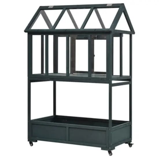 Hrinhom 47.2"W Garden Wood Portable Cold Frame with Movable Wheels image {4}