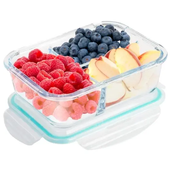 Lexi Home 3-Compartment 35 oz. Glass Meal Prep Container with Utensils image {1}