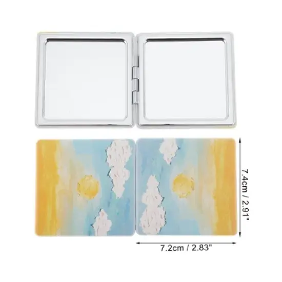 Unique Bargains Square Hand-drawn Makeup Mirror Yellow Blue 1 Pc image {1}