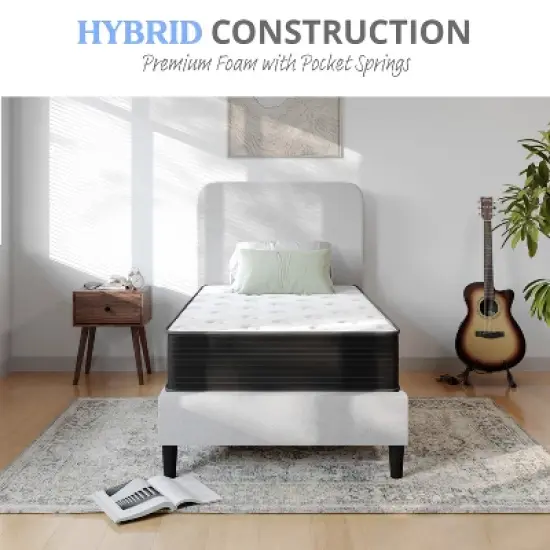 Emma and Oliver 10 Inch Hybrid Mattress, High Density Cooling Foam and Pocket Spring Mattress in a Box, CertiPur-US Certified Foam, White/Black image {8}