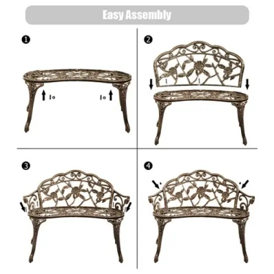 Costway Outdoor Garden Bench Chair Loveseat Cast Aluminum Patio Antique Rose image {8}