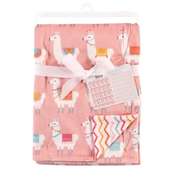 Hudson Baby Infant Girl Plush Mink Blanket, Llama, One Size image {1}