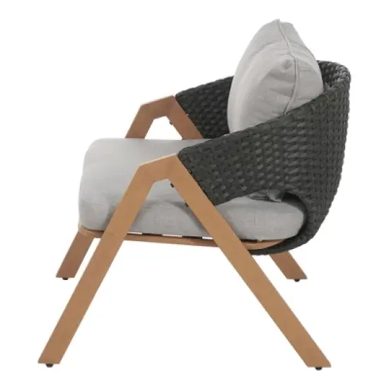 Christopher Knight Home Kaia Patio Modern Metal & Rattan Upholstered Accent Chairs with Faux Wood Finish (Set of 2) image {4}