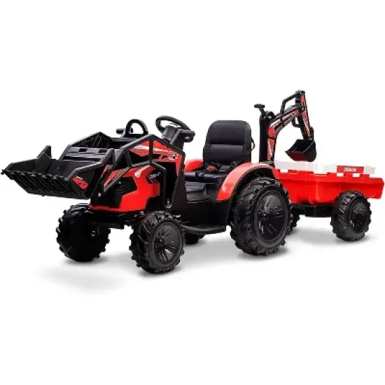 3-in-1 Ride-on Car, Ride-on Tractor with Bucket, Excavator Trailer with Remote Control, EVA Tires, LED Lights, Music, USB Port image {7}