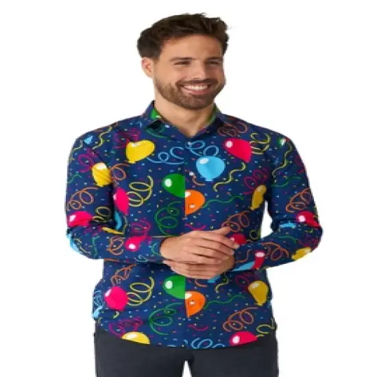 Suitmeister Men's Party Shirt - Confetti Balloons - Blue image {3}