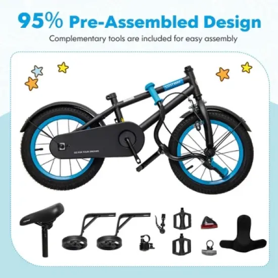 Costway 16" Kids Bike with Adjustable Saddle Handlebar Removable Training Wheels Handbrake Green/Red/Pink/Blue/Black image {6}