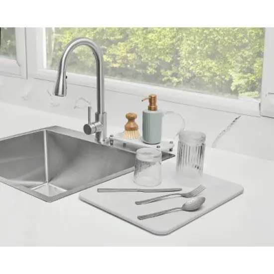 Core Kitchen Quick Dry Diatomite Kitchen Mat with Non Slip Feet: White Dish Drying Mat, Hand Wash, 16"x12" image {3}