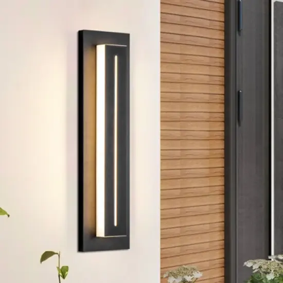 Rennnsan Brilore 17"H Hardwired Rectangle Modern LED Dimmable Outdoor Wall Sconce in Black image {9}