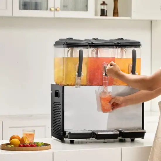 VEVOR Commercial Beverage Dispenser, 3 Tanks 12 L / 12.7 QT Per Tank Juice Dispenser, 370W Stainless Steel Ice Tea Drink Machine image {1}