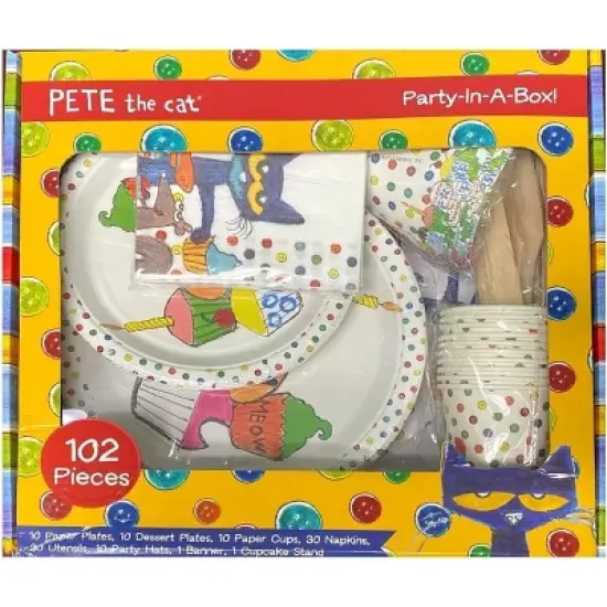Pete The Cat Party in A Box Kit - Serves 10 People - Plates, Cups, Napkins, Utensils, Hats, Banners and More - Celebration, Birthday Party, Toddler image {8}