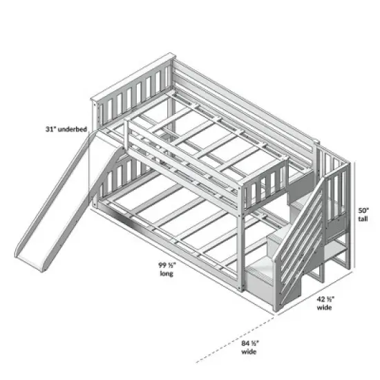 Max & Lily Twin Low Bunk Bed w/ Staircase and Slide image {5}