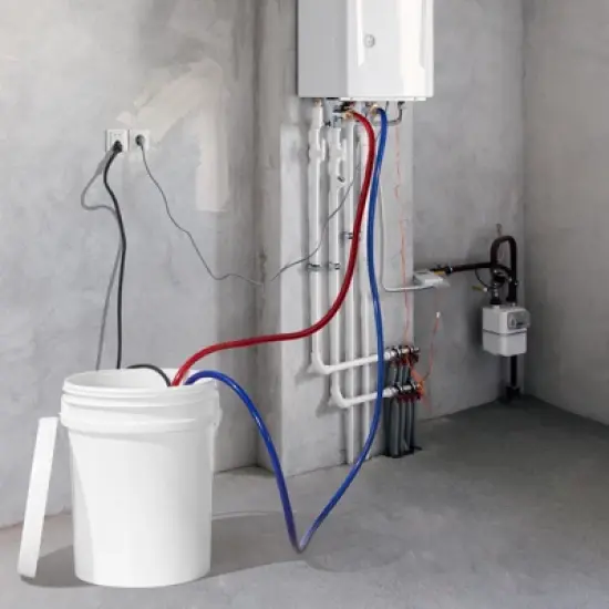VEVOR Tankless Water Heater Flushing Kit, Includes Efficient Pump & 5 Gallon Pail & 2 Hoses & Descaling Powder, Orange image {1}