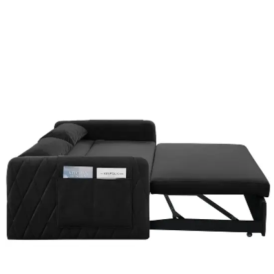 55" Pull Out Sleeper Sofa Bed, Velvet Upholstered Loveseat Sofa with Adjustable Backrest and Pillows-ModernLuxe image {8}
