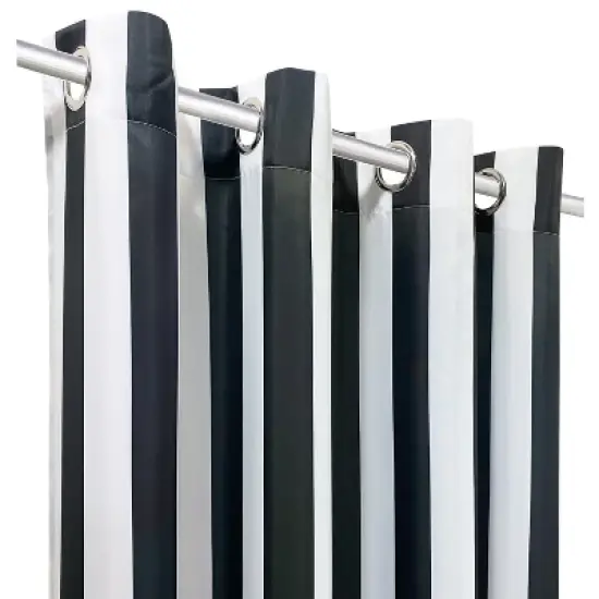 Commonwealth Seascapes Stripes Light Filtering Provide Privacy Satiny Look Grommet Outdoor Panel Pair Black image {2}