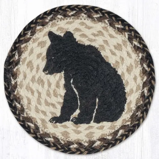 Earth Rugs Bear Cub Silhouette Printed Round Jute Trivet 10"x10" Rustic Hot Pad image {3}