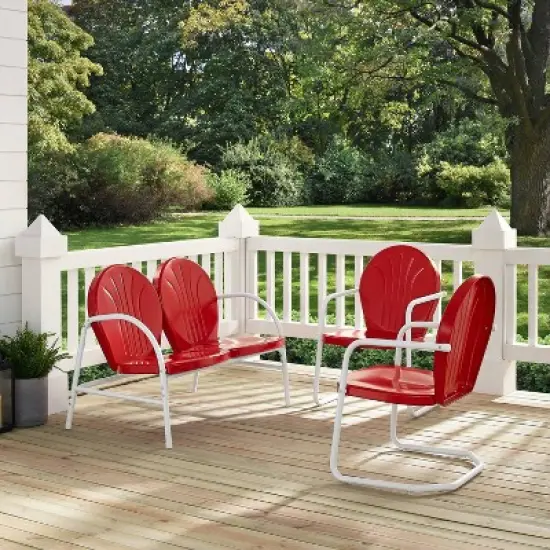 Griffith 3pc Outdoor Seating Set - Bright Red - Crosley image {3}