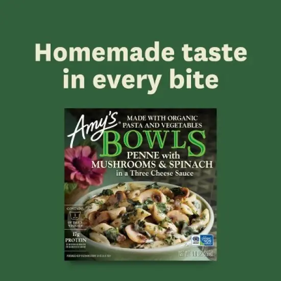 Amys Frozen Penne Bowl with Mushrooms and Spinach - 9oz image {5}