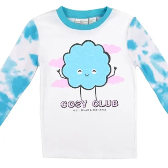 Cozy Club Youth Girls Blue & White Wash Long Sleeve Shirt & Sleep Pants Set image {2}