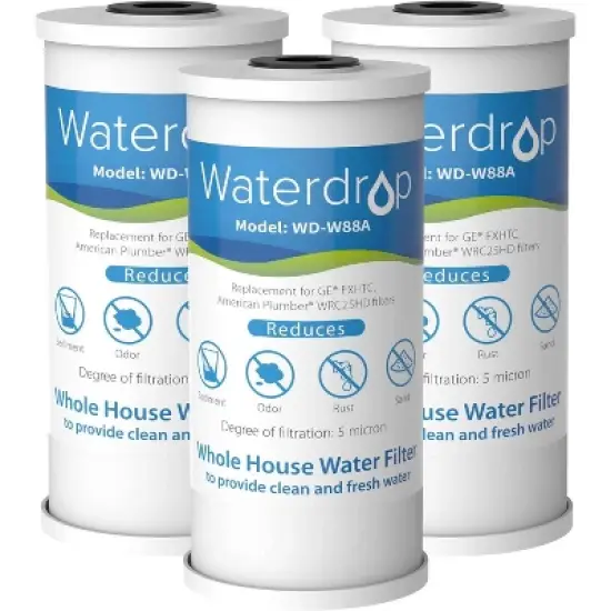 Waterdrop FXHTC Whole House Carbon Water Filter, Replacement for GE FXHTC, GXWH40L, GXWH35F, Culligan RFC-BBSA, 10" x 4.5" Cartridge, Pack of 3 image {9}