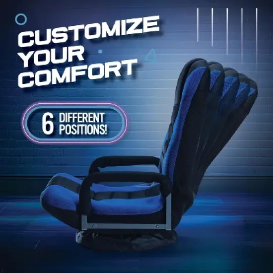 Swivel Gaming Floor Chair  6 Adjustable Positions, Lumbar Support, Removable Cover, Arm Rests, Foldable, Stylish Blue with Black Stripe Maple99 image {4}