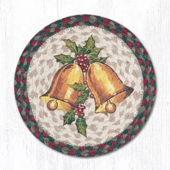 Earth Rugs Decorative Holiday Holly Bell Printed Round Trivet 10" Farmhouse Kitchen Accent image {3}