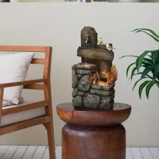 NAYSAYE Fountain Two Tier Woodland Animal Water Feature for Garden Patio and Porch, Multicolor, 15"*14.1"*26.4" image {1}