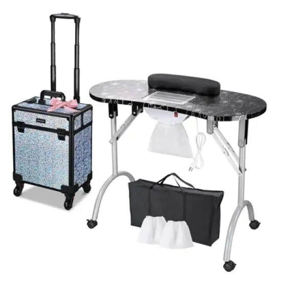 Byootique Manicure Table Nail Desk & Rolling Makeup Train Case Kit image {12}