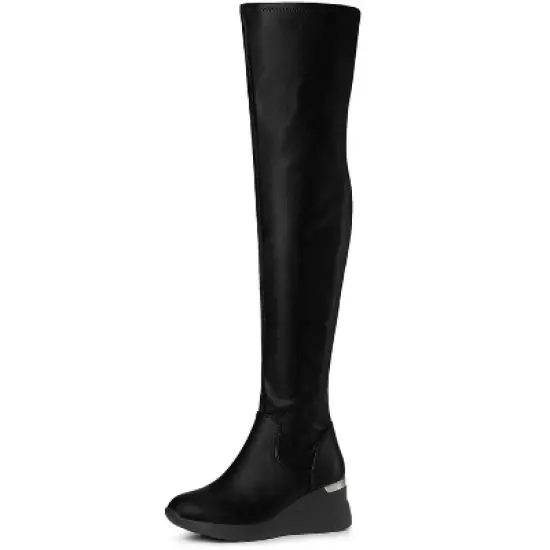 Allegra K Women's Platform Wedge Chunky Heels Over the Knee Thigh High Boots image {9}