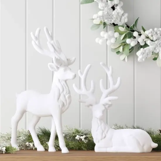 10.25" Christmas Flocked Sitting Deer White - Wondershop&trade; image {1}