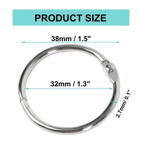 Unique Bargains Loose Leaf Metal Binder Keychain Files Book Rings Silver 1.5 Inches 10 Pcs image {5}