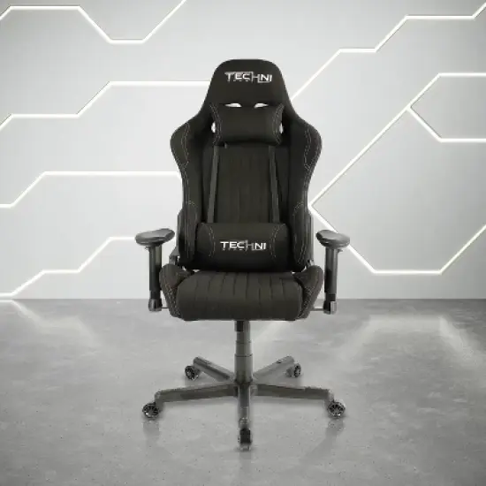 Fabric Ergonomic High Back Racer Style Video Gaming Chair Black - Techni Sport image {4}