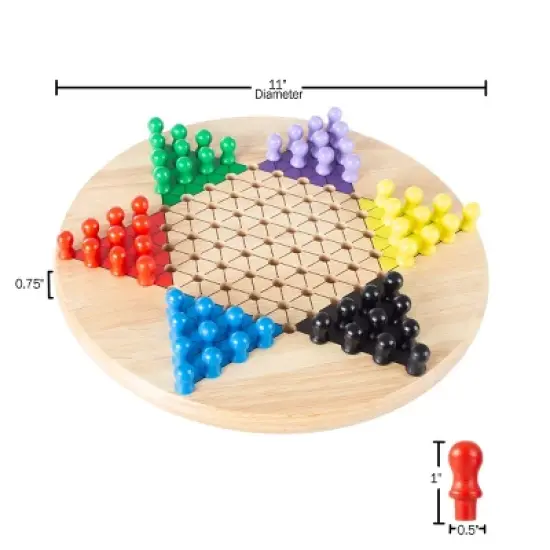 Toy Time Chinese Checkers Game Set for Adults and Kids - 11" Wooden Board and Traditional Pegs image {1}