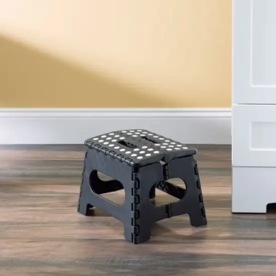 Home Basics Medium Foldable Plastic Stool with Non-Slip Dots, Black image {1}
