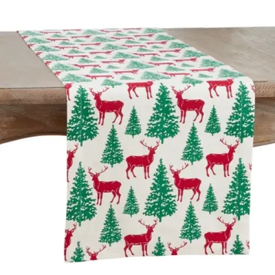 Saro Lifestyle Deer and Christmas Trees Design Table Runner image {3}