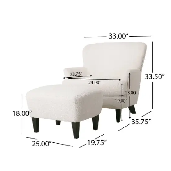 Christopher Knight Home Hartshorn Boucle Upholstered Club Chair and Ottoman Set Almond/Matte Black image {9}