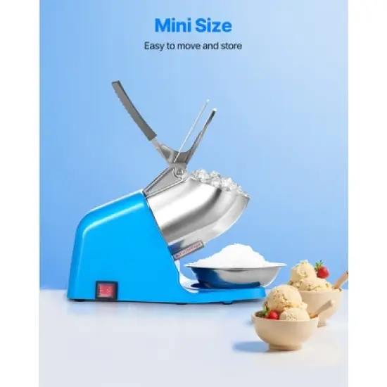 VEVOR Ice Crusher Machine, 286lbs Per Hour Electric 4 Blades Snow Cone Maker, Stainless Steel Shaved Ice Machine with Bowl and Cover, Blue image {3}