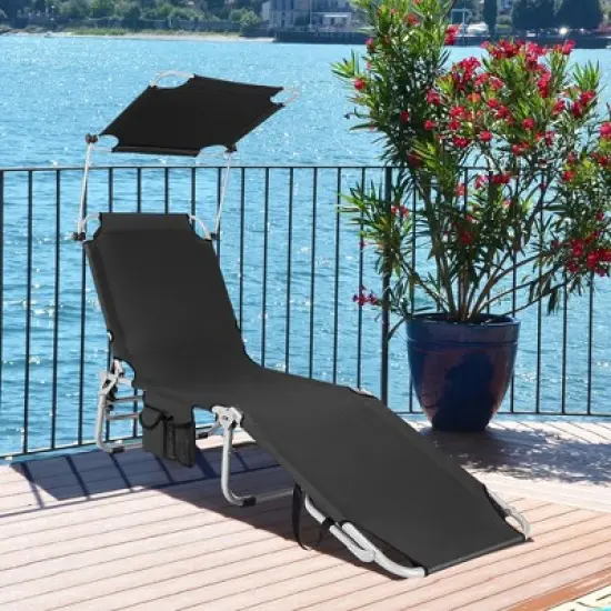 Costway 2 PCS Foldable Sun Shading Lounge Chair Adjustable Beach Sunbathing Recliner Black image {9}