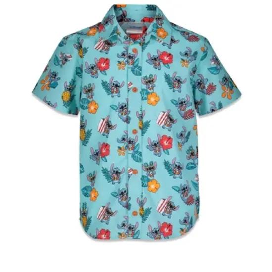 Disney Lilo & Stitch Mickey Mouse Lion King Simba Hawaiian Blue Button Down Shirt Little Kid to Big Kid image {8}