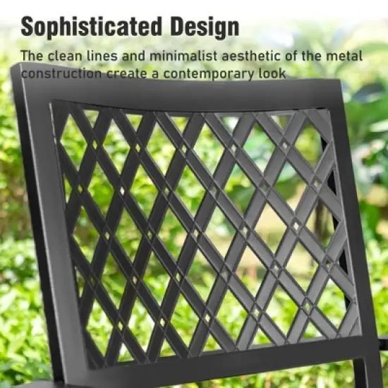 Captiva Designs 7pc Patio Dining Geometric Pattern Rectangular Steel Table & Mesh Back Metal Arm Chairs image {7}