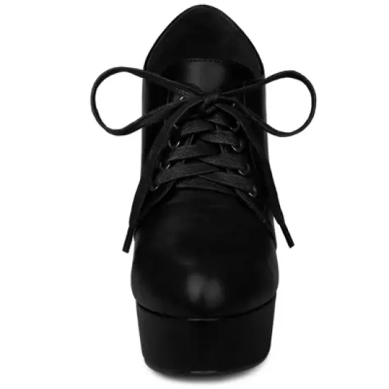 Allegra K Women's Platform Round Toe Lace up Stiletto High Heel Ankle Booties image {2}