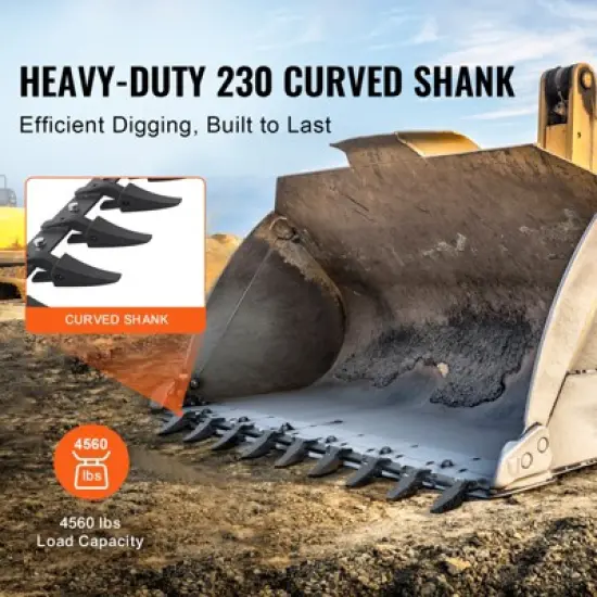 VEVOR Bucket Tooth Bar, 72'', Heavy Duty Tractor Bucket 9 Teeth Bar for Loader Tractor Skidsteer, 4560 lbs Load-Bearing Capacity, Black image {2}