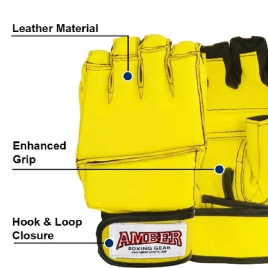 Amber Fight Gear Premium Leather Grappling Gloves &ndash; Enhanced Grip, Wrist Support, Breathable Comfort for MMA & Clinch Fighting, Yellow, X-Large image {2}