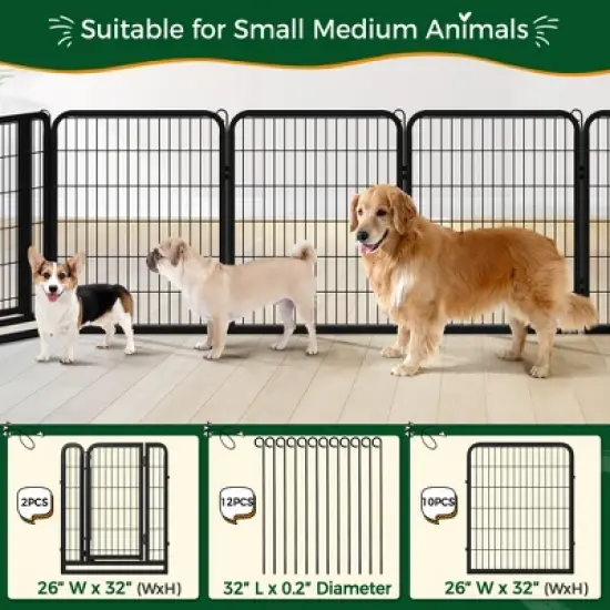 Yaheetech 12 Panels Dog Playpen Metal Pet Playpen, Black image {4}