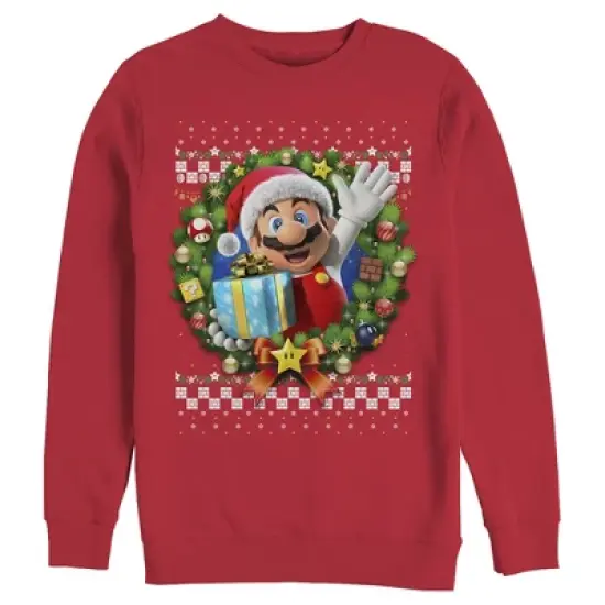 Men's Nintendo Ugly Christmas Mario Wreath Sweatshirt image {2}