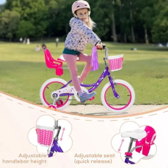 Hykolity 14/16-Inch Kids Bike for Girls Ages 3-7, Multi-Color, with Training Wheels, Doll Seat, Basket, Adjustable Saddle, Dual Brakes image {11}