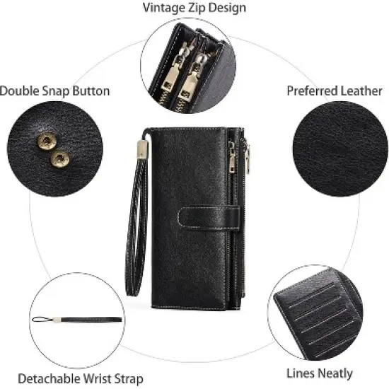 Ladies' Large Capacity Credit Card Wallet with RFID Theft Protection Double-Zip Pocket Genuine Leather Bifold Wallet Wristlet Clutch Bag image {3}