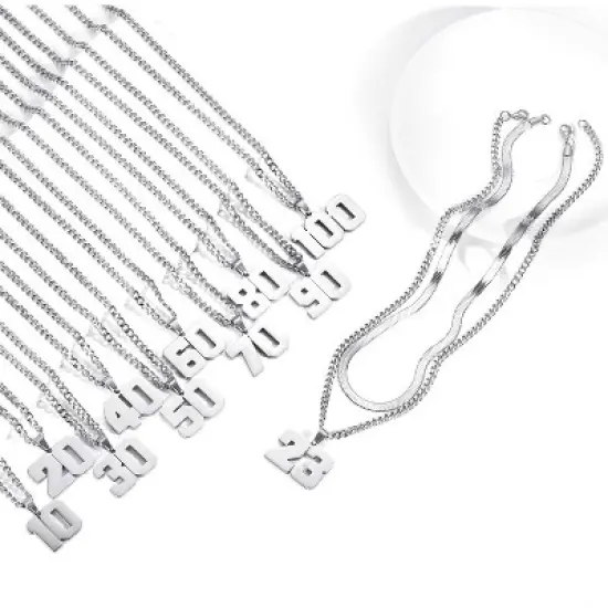 Number Necklace for Boys Athlete Kids Number Chain Layered Necklace for Men Stainless Steel Baseball Football Basketball Necklaces for Boys Gifts image {5}