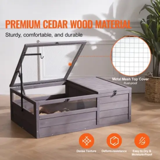 VEVOR Tortoise Habitat,Wooden Tortoise House Indoor & Outdoor, Tortoise Enclosure with Adjustable Lamp Holder,2-Room Small Animal Cage 38x24x13 inch image {2}