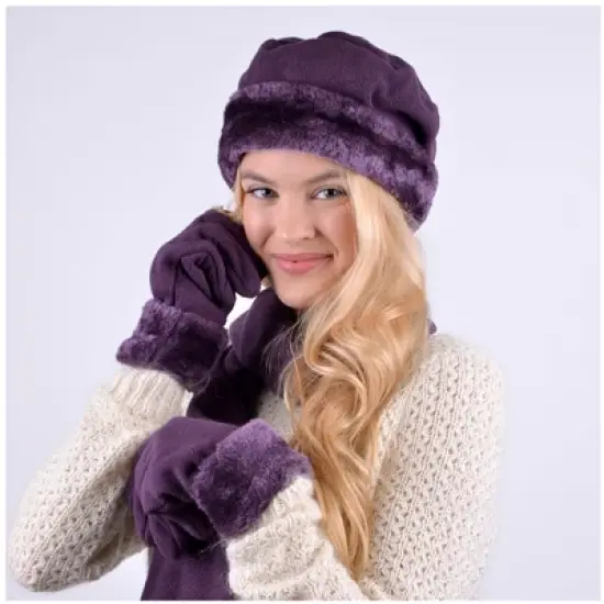 Women's Solid Fleece 3-Piece gloves scarf Hat Winter Set, 1 Pack Or 2 Pack image {3}