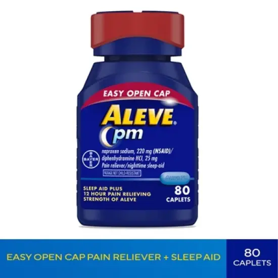 Aleve PM Pain Reliever & Nighttime Sleep Aid Caplet, Easy Open, 80 Count image {5}